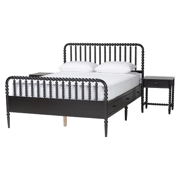 Baxton Studio Lucera 3-Piece Bedroom Set, Full, Black