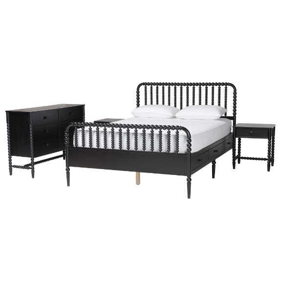Baxton Studio Lucera 4-Piece Bedroom Set, Full, Black