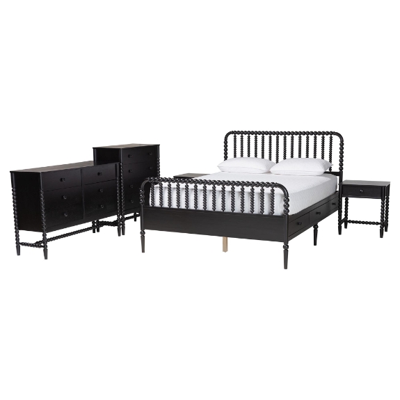 Baxton Studio Lucera 5-Piece Bedroom Set, Full, Black