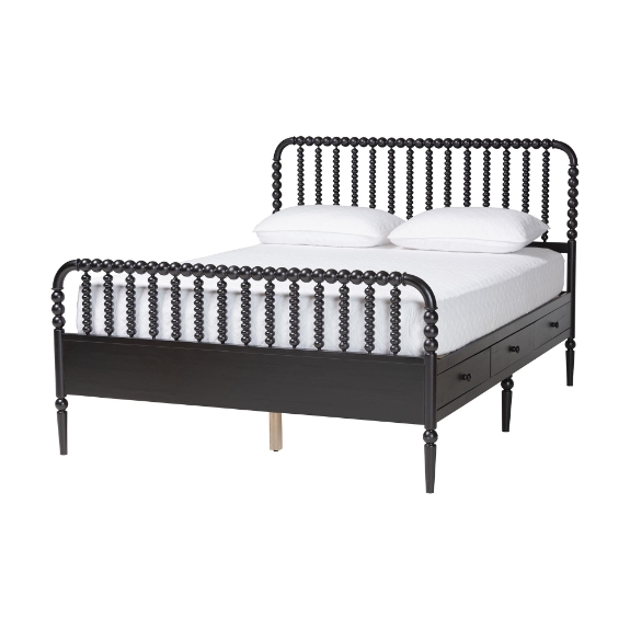 Baxton Studio Lucera 6-Drawer Platform Bed with Bobbin Frame, Full, Black