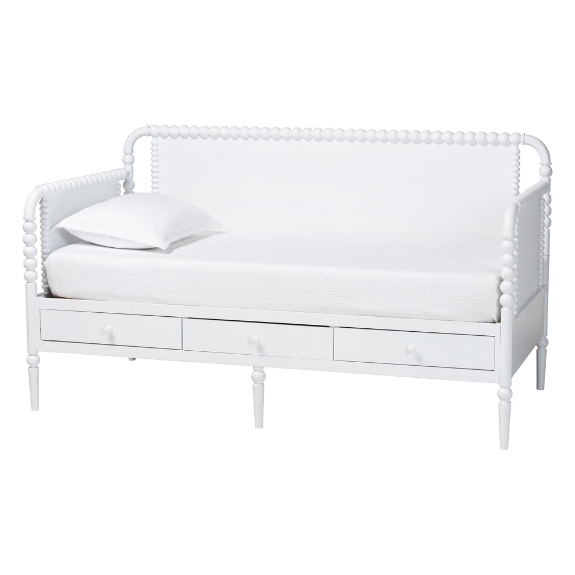 Baxton Studio Lucera 3-Drawer Daybed with Bobbin Frame, Twin, White