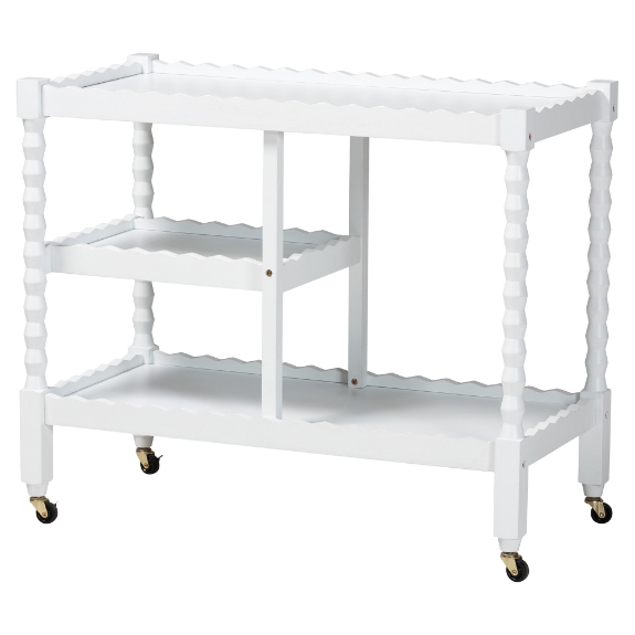 Baxton Studio Seamus 3-Tier Book Cart with Bobbin Frame, White