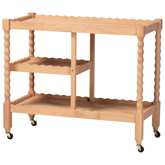 Baxton Studio Seamus 3-Tier Book Cart with Bobbin Frame, Beech Brown