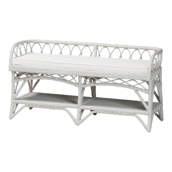 bali & pari Leryn Natural Rattan Bench with Shelf, White