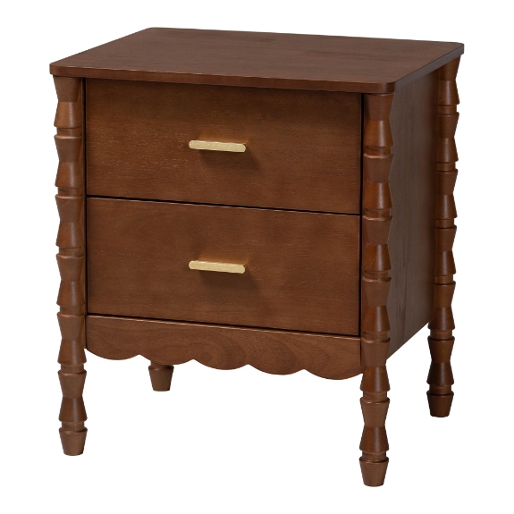 Baxton Studio Danette Bobbin Wood 2-Drawer Nightstand