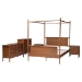 Baxton Studio Danette Bobbin Wood 5-Piece Canopy Bedroom Set, Queen - MG0260-2-Walnut-Queen 5PC Canopy Bedroom Set