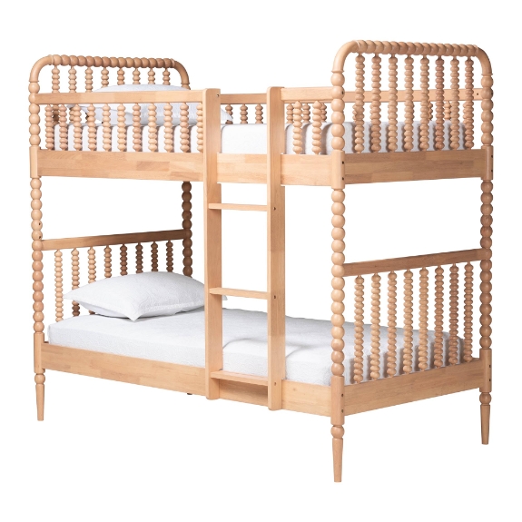 Baxton Studio Lucera Bobbin Bunk Bed with Ladder, Beech Brown