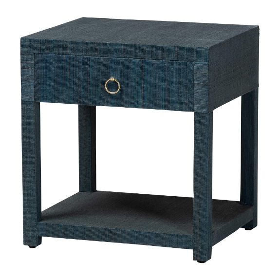 bali & pari Nata Grasscloth Nightstand with Drawer and Open Shelf, Indigo