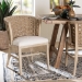 bali & pari Vellon Woven Seagrass and White Wash Mahogany Wood Dining Chair - MD-39989-Vellon-White Wash-Cushion-DC
