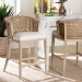 bali & pari Vellon Woven Seagrass and White Wash Mahogany Wood Counter Stool - MD-39993-Vellon-White Wash-Cushion-CS