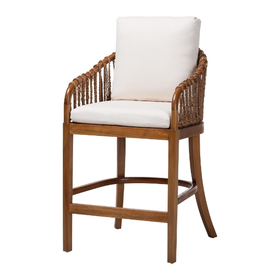 bali & pari Varen Seagrass and Mahogany Wood Counter Stool