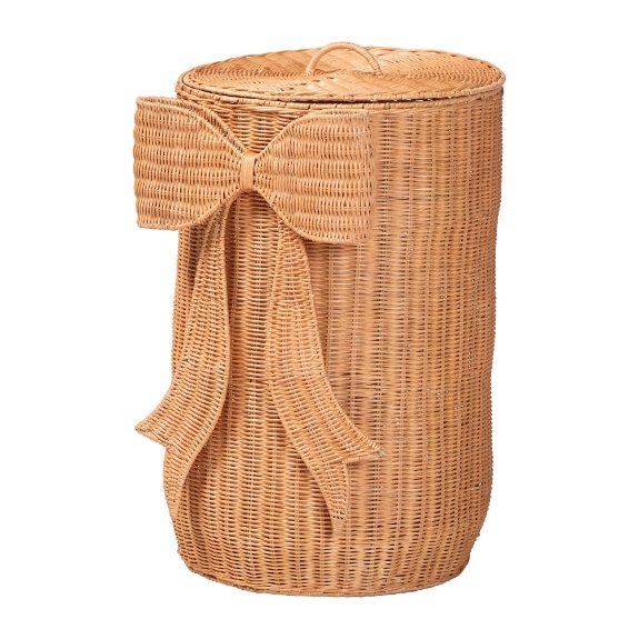 bali & pari Creusa Natural Rattan Laundry Basket with Bow Detail, Tall