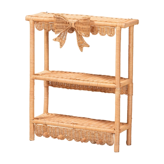 bali & pari Creusa Natural Rattan 2-Tier Wall Shelf with Bow Detail