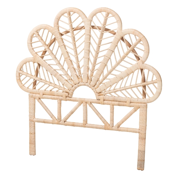 bali & pari Lolita Natural Rattan Freestanding Headboard with Leaf Motif, Twin