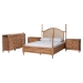 Baxton Studio Neviah 4-Piece Bedroom Set with 2-Drawer Nightstands, King, Beech Brown - MG0267-1-Beech/5702 Rattan-King 4PC Four Poster Bedroom Set