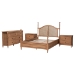 Baxton Studio Neviah 4-Piece Bedroom Set with 2-Drawer Nightstands, King, Beech Brown - MG0267-1-Beech/5702 Rattan-King 4PC Four Poster Bedroom Set