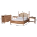 Baxton Studio Neviah 4-Piece Bedroom Set with 1-Drawer Nightstands, King, Beech Brown - Ekua-Beech/5702 Rattan-King 4PC Four Poster Bedroom Set