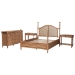 Baxton Studio Neviah 4-Piece Bedroom Set with 1-Drawer Nightstands, King, Beech Brown - Ekua-Beech/5702 Rattan-King 4PC Four Poster Bedroom Set
