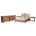 Baxton Studio Neviah 5-Piece Bedroom Set with 1-Drawer Nightstands, Queen, Beech Brown - Ekua-Beech/5702 Rattan-Queen 5PC Four Poster Bedroom Set