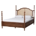 Baxton Studio Neviah Four Poster Bed with Woven Rattan Headboard, Queen, Walnut Brown - MG0267-1-Walnut/5702 Rattan-Queen-Four Poster Bed