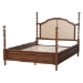 Baxton Studio Neviah Four Poster Bed with Woven Rattan Headboard, Queen, Walnut Brown - MG0267-1-Walnut/5702 Rattan-Queen-Four Poster Bed
