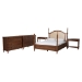 Baxton Studio Neviah 5-Piece Bedroom Set with 1-Drawer Nightstands, King, Walnut Brown - Ekua-Walnut/5702 Rattan-King 5PC Four Poster Bedroom Set