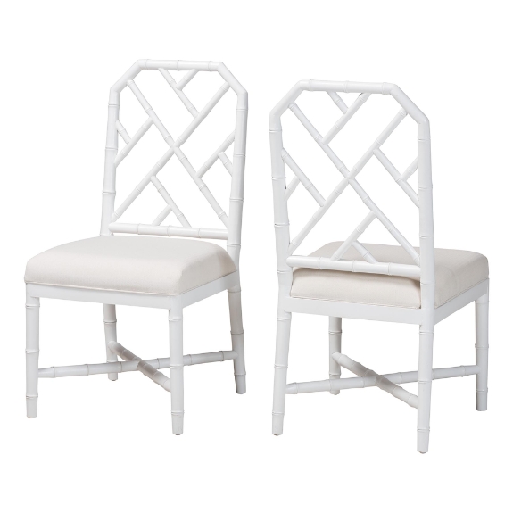 bali & pari Sergio Mahogany Wood 2-Piece Dining Chair Set, White