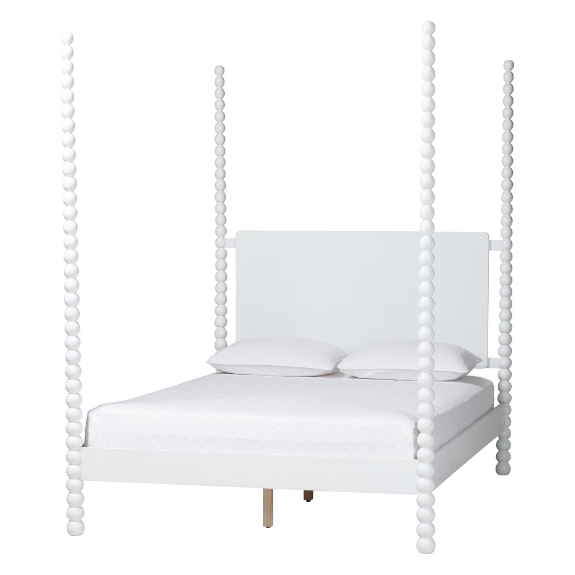 Baxton Studio Cherene Four-Poster Bed, White, Queen