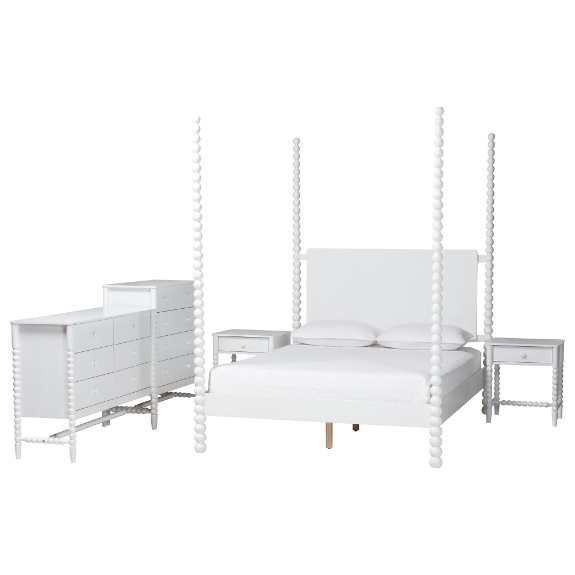 Baxton Studio Cherene 5-Piece Bedroom Set, White, Queen