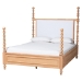 Baxton Studio Aleda Four Poster Bed with Upholstered Headboard, Queen, Beech Brown