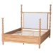 Baxton Studio Aleda Four Poster Bed with Upholstered Headboard, Queen, Beech Brown - MG0267-Beige/Beech-Queen-Four Poster Bed
