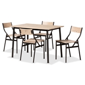Baxton Studio Carmen Modern and Contemporary Oak Brown Finished Wood and Dark Brown Metal 5-Piece Dining Set