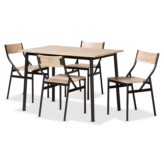 Baxton Studio Carmen Modern and Contemporary Oak Brown Finished Wood and Dark Brown Metal 5-Piece Dining Set