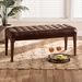 Baxton Studio Walsh Mid-Century Modern Dark Brown Leather-Effect Polyester Fabric Upholstered and Walnut Brown Finished Wood Dining Bench - WM5030-Dark Brown/Walnut