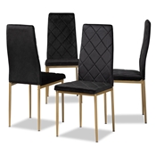 Baxton Studio Blaise Modern Luxe and Glam Black Velvet Fabric Upholstered and Gold Finished Metal 4-Piece Dining Chair Set