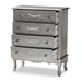 Baxton Studio Callen Classic and Traditional Silver Finished Wood 4-Drawer Storage Cabinet - JY18B026-Silver-4DW-Cabinet