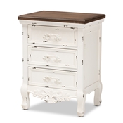 Baxton Studio Levron Classic and Traditional Walnut Brown and Antique White Finished Wood 3-Drawer End Table