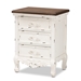 Baxton Studio Levron Classic and Traditional Walnut Brown and Antique White Finished Wood 3-Drawer Nightstand