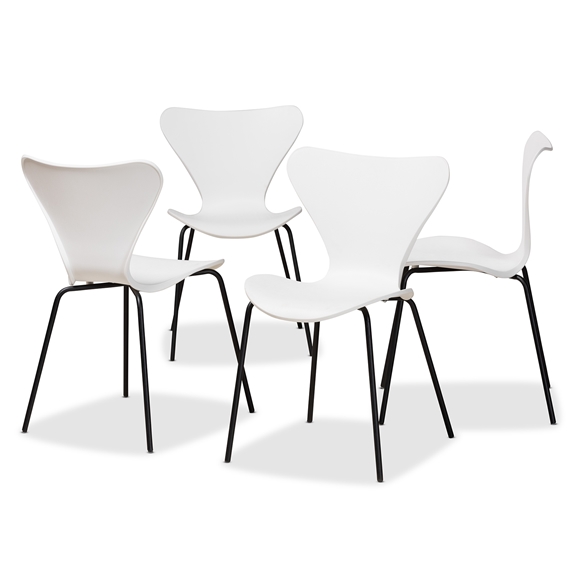Baxton Studio Jaden Modern and Contemporary White Plastic and Black Metal 4-Piece Dining Chair Set