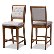 Baxton Studio Gideon Modern and Contemporary Grey Fabric Upholstered and Walnut Brown Finished Wood 2-Piece Counter Stool Set