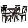 Baxton Studio Luise Modern and Contemporary Grey Fabric Upholstered and Dark Brown Finished Wood 5-Piece Dining Set
