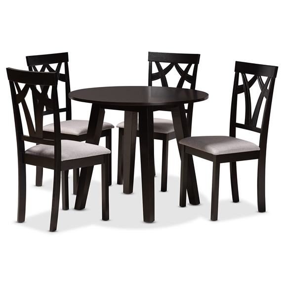 Baxton Studio Derya Modern Transitional Grey Fabric Upholstered and Dark Brown Finished Wood 5-Piece Dining Set