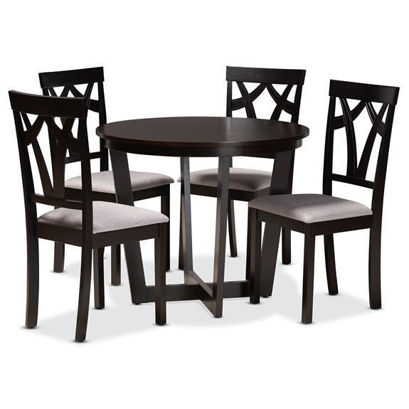 Baxton Studio Telma Modern and Contemporary Grey Fabric Upholstered and Dark Brown Finished Wood 5-Piece Dining Set