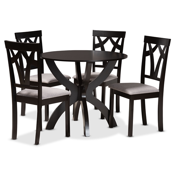 Baxton Studio Rasa Modern and Contemporary Grey Fabric Upholstered and Dark Brown Finished Wood 5-Piece Dining Set