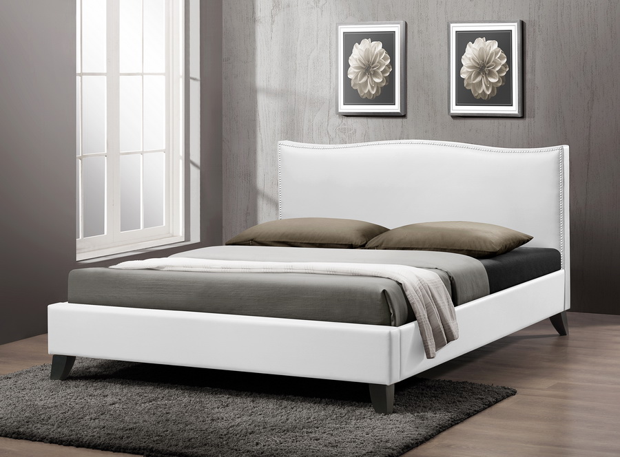 Baxton Studio Battersby White Modern Bed with Upholstered Headboard ...