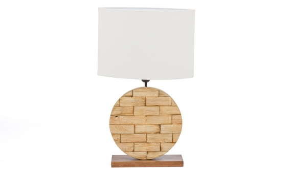 Baxton Studio Budalin Wood & White Linen Lamp