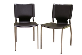 Baxton Studio Dark Brown Leather Dining Chair with Chrome Frame Set of Two