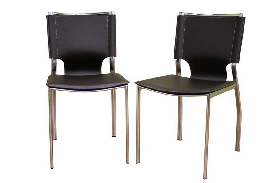 Dark Brown Leather Dining Chair With, Leather And Chrome Chairs