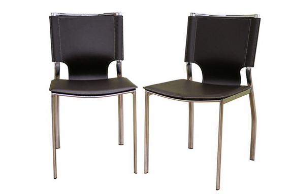 Baxton Studio Dark Brown Leather Dining Chair with Chrome Frame Set of Two
