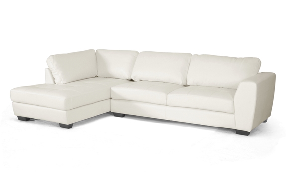 Baxton Studio Orland White Leather, White Sectional Leather Sofa Modern